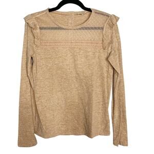 New Hem & Thread Small Peachy Orange Burnout Long Sleeve Lace Inset Button Back
